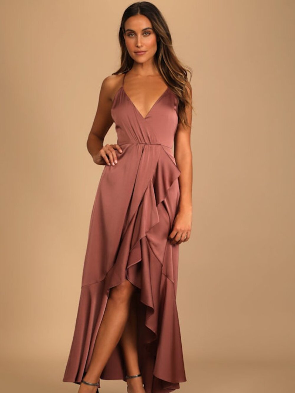 Lulus Enchanted Moments Mauve Pink Satin Ruffled High-low Dress - Size XL